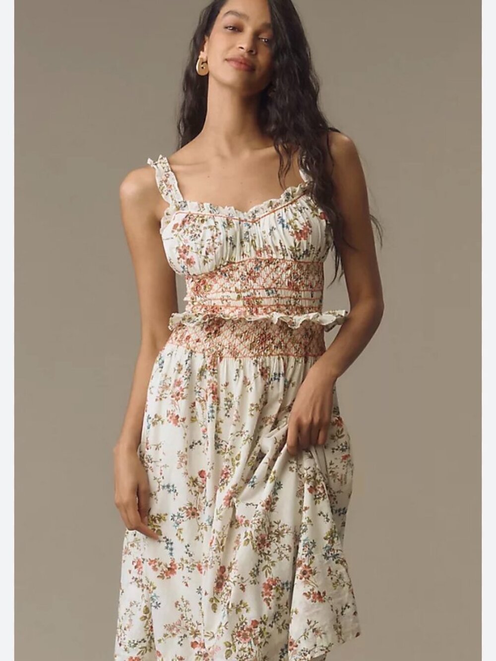 Anthropologie Sleeveless Smocked Waist Ruffled Dress